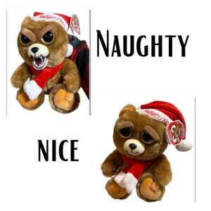 Feisty Pets Naughty Nice Teddy Bear Plush Stuffed Animal Santa Hat & Scarf 2015
